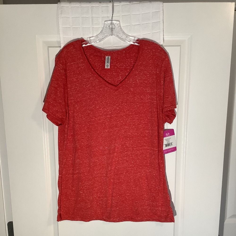 Fruit Of The Loom Ladies  Jerzees V-Neck Tee Shirt Reddish Coral Size XL NWT